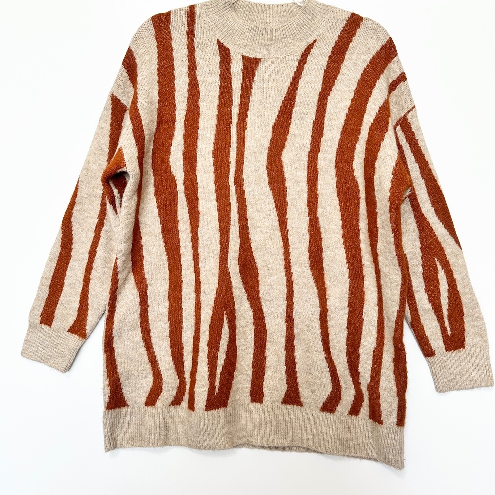 Kerisma Zebra Print Sweater Womens S/M Tan Beige Animal Print Knit Pullover